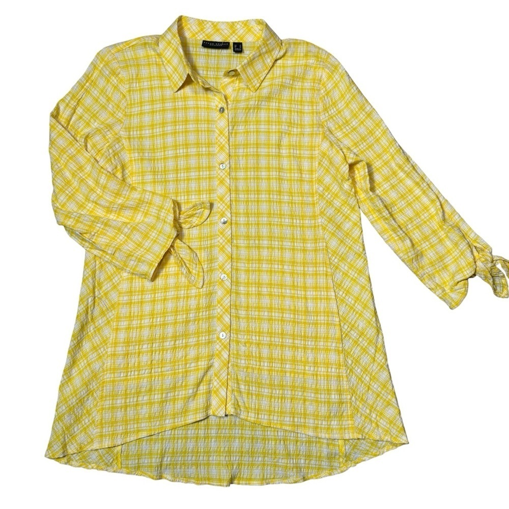 New Susan Graver Yarn Dyed Button Front Yellow Plaid Shirt A479195 Size S - Picture 5 of 12